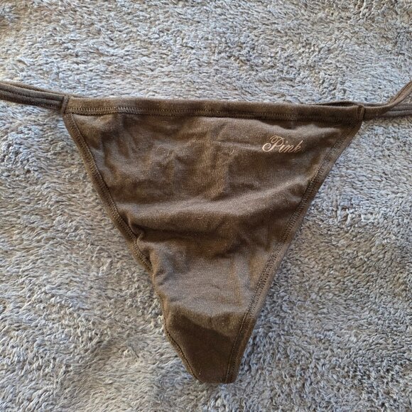 Victoria's Secret Pink! black cotton V-string panties Size L - Picture 1 of 3